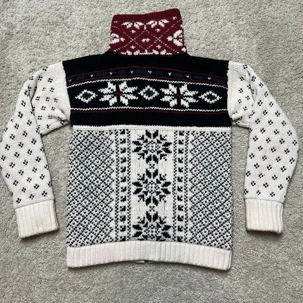 Ralph Lauren Boys 4/5 Fair Isle Ski Sweater Cotton Wool Full Zip Nordic Jacket